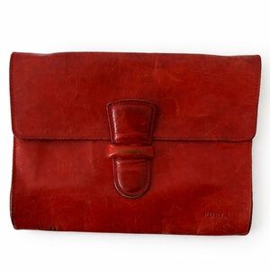 Vintage Furla Red Leather Clutch Made in Italy Authentic Designer Evening Bag
